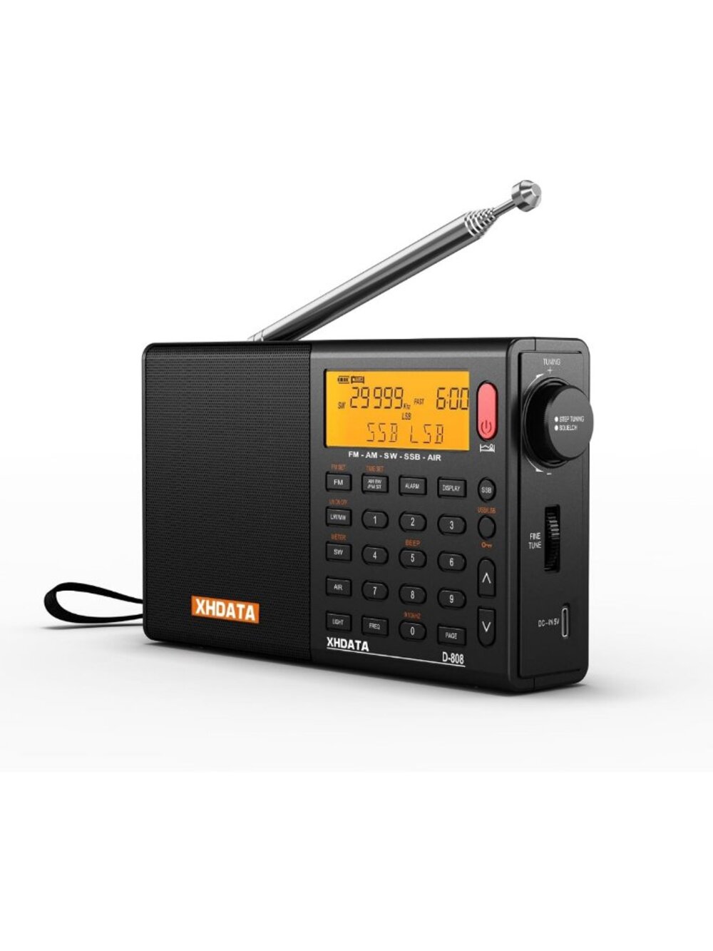 Portable Multi-Band Shortwave Radio with LCD Display, Alarm Clock & External